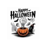 Happy Halloween Spooky Pumpkin Skeleton Hand