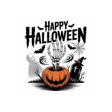 Happy Halloween Spooky Pumpkin Skeleton Hand
